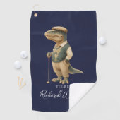 Tee-Rex Golfer Dinosaur Signature Name Navy Blue Golfhanddoek (Insitu)
