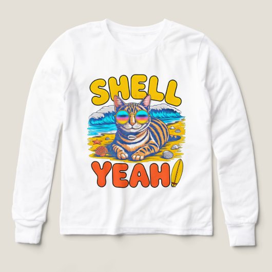 Tee-shirt de plage drôle de chat d'été pour filles (Motif recto)