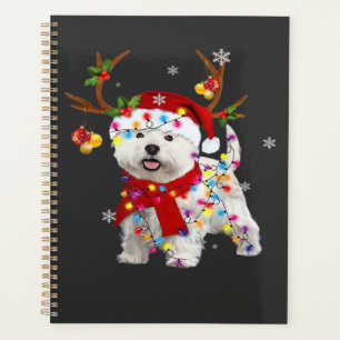 Tee-shirt drôle de Westie Noël Renne Lumières de N