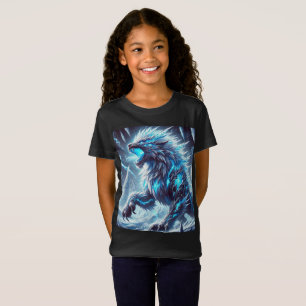 Tee T-Shirt Dragon-Wolf Neon Ice Design.