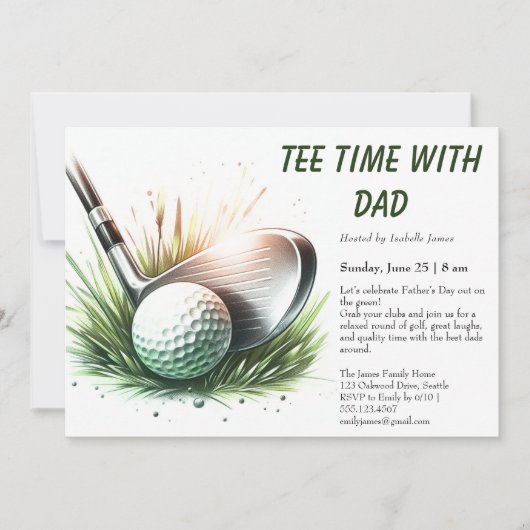 Tee Time avec Papa Invitation de fête de la fête d (Devant)