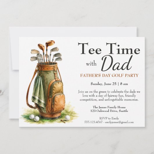 Tee Time avec Papa Invitation de fête de la fête d (Devant)