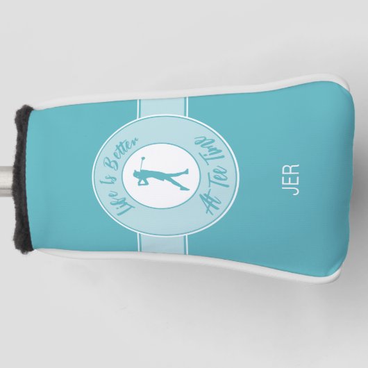 Tee Time  Funny Women’s Putter Cover Monogram Teal (Voorkant)