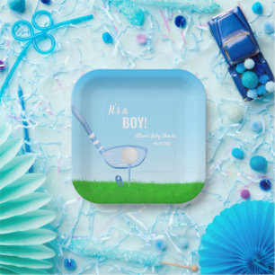 Tee Up Blue Golf Het is een jongen! Baby Shower Papieren Bordje