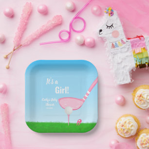 Tee Up Roze Golf Geslacht Reveal Baby Het Is Een M Papieren Bordje
