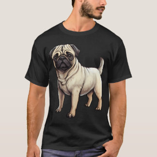 Teekening van een jonge vuilbruine pug hond t-shirt