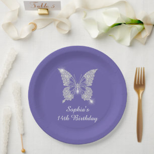 Teen B-day, Diamond Butterfly Name Age, Periwinkle Papieren Bordje