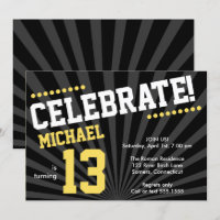 Teen Boy Birthday Uitnodiging, Geel en Zwart