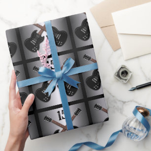 Teen Boys Electric Guitar Black Birthday Gift Wrap Cadeaupapier