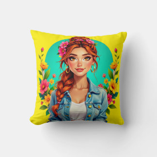 Teen Girl Esthetisch - Bloemen Cartoon Portret Kussen