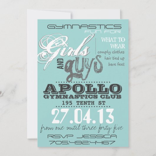 Teen Guy Gymnastics Birthday Invitation Kaart (Achterkant)