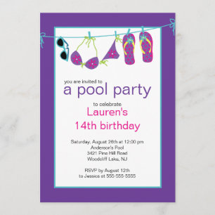 Teen Pool Party Invitation Teenslipper Clothesline Kaart