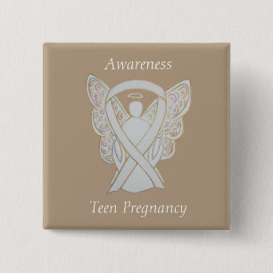 Teen Zwangerschap White Ribbon Angel Pin Vierkante Button 5,1 Cm
