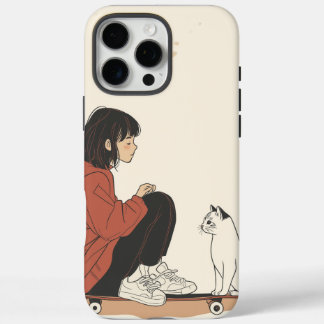 Teenager sitting on skateboard and next to his cat iPhone 16 pro max hoesje