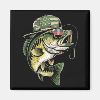 Teens boy camo bass fishing american flag fishing magneet