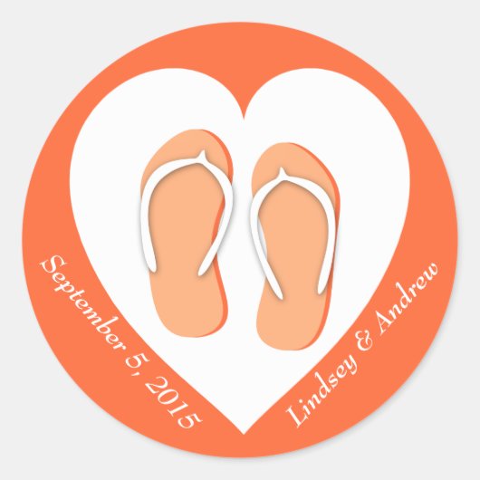 Teenslippers en Hart Sinaasappel Ronde Sticker (Voorkant)