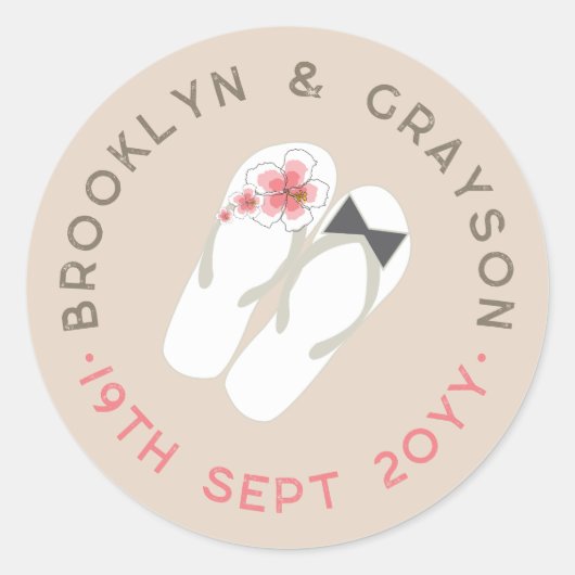 Teenslippers Hibiscus Beach Wedding Sticker (Voorkant)