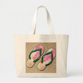 Teenslippers in roze en groen grote tote bag