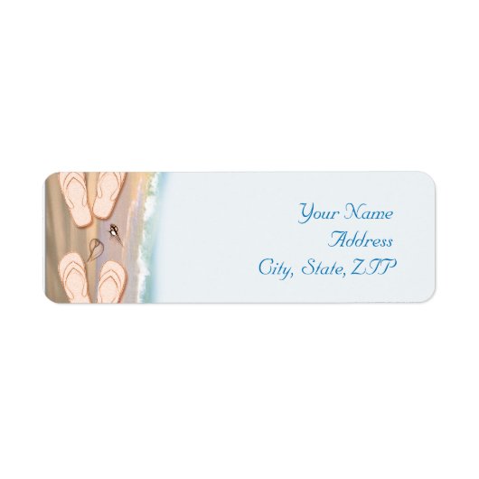 Teenslippers op de strand etiket (Voorkant)