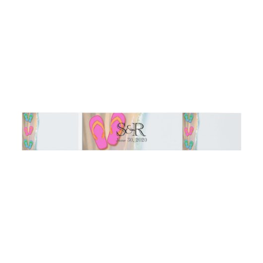 Teenslippers op het strand bruiloft buik band uitnodigingen wikkel (Vlak)