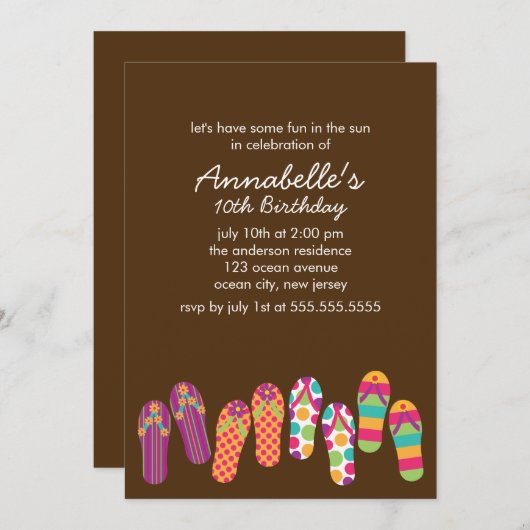 teenslippers Pool en Summer Party Kaart (Voorkant / Achterkant)