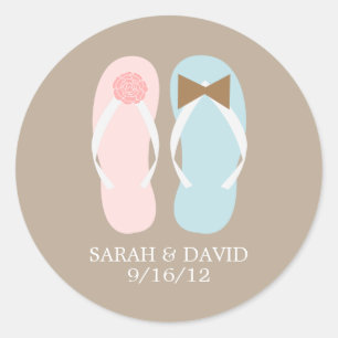 Teenslippers strand bruiloft ronde sticker