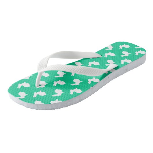 Teenslippers van groene en witte konijnen (Schuin)