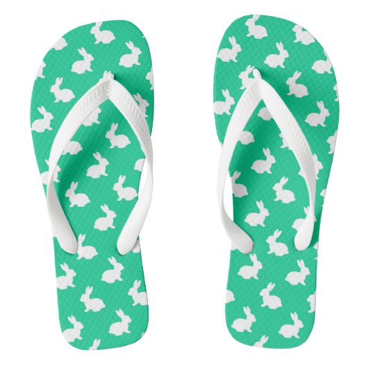 Teenslippers van groene en witte konijnen (Voetbed)