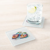 Teenslippers van het regenboogrif glazen onderzetter (Schuin)