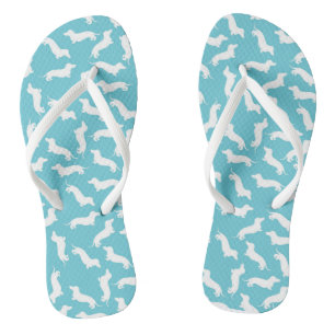 Teenslippers van Turquoise en White Dachshund