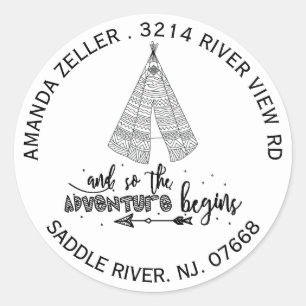Teepee Adventure Baby shower Retouradreslabel Ronde Sticker