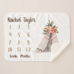 Teepee Boho Monthly Milestone Sherpa Blanket Sherpa Deken