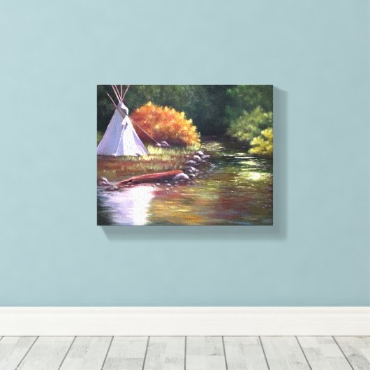 TeePee door de rivier Canvas Afdruk (Insitu (Houten vloer))