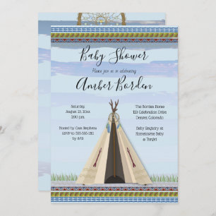 TeePee Dreamweaver Tribal Theme Boy Baby shower Kaart