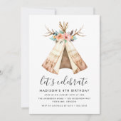 Teepee Floral Bohème | Invitation d'anniversaire (Devant)