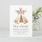 Teepee Floral Bohème | Invitation d'anniversaire (Debout devant)