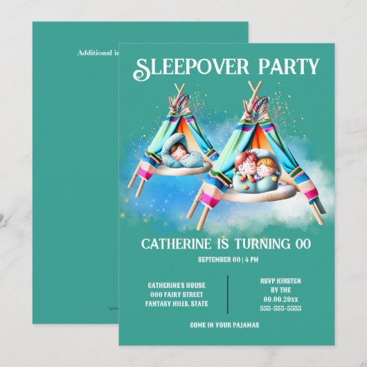 Teepee glamping sleepover sluimerpartij kinder ple kaart (Voorkant / Achterkant)