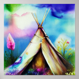 Teepee inkt en water kunst poster