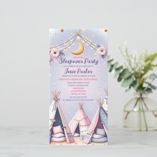 Teepee slaapfeest logeerpartij digitale uitnodigin save the date (Staand voorkant)