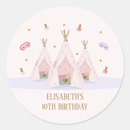 Teepee Spa Verjaardagsfeest Ronde Sticker (Voorkant)
