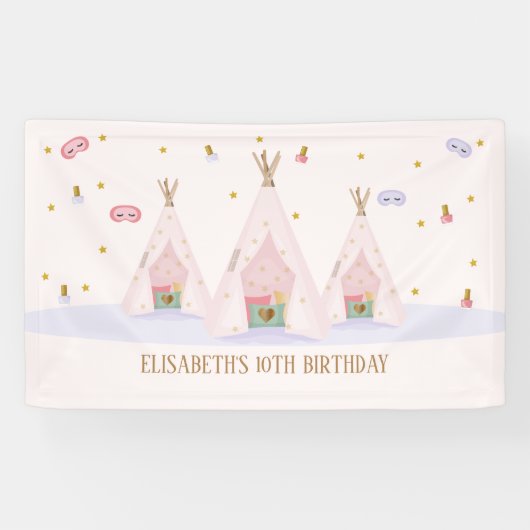 Teepee Spa Verjaardagsfeestje Spandoek (Horizontaal)