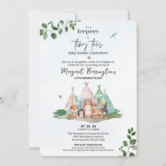 Teepees en Tiny Toes Baby shower Uitnodiging (Voorkant)