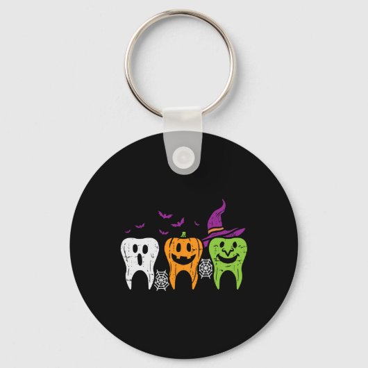 Teeth Ghost Pumpkin Witch Cute Dental Halloween De Sleutelhanger (Voorkant)