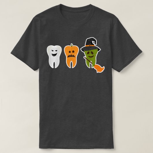 Teeth Ghost Pumpkin witch Cute Dental Halloween De T-shirt (Design voorkant)