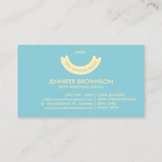 Teeth Whitening Service Smile Orale Care Dent Visitekaartje (Achterkant)