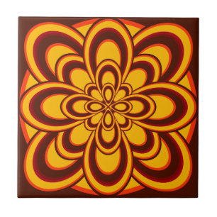 Tegel, Abstracte Bloem 2, Oranje Bruine Saffraan Tegeltje