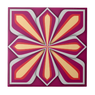 Tegel, Abstracte Bloem, Wijn Oranje Geel Tegeltje