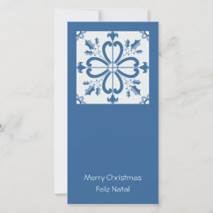 Tegel kader met kerst hulst en bloemblaadjes feestdagenkaart