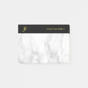 Tegel met monogram Wit marmer Zwart Goud Post-it® Notes