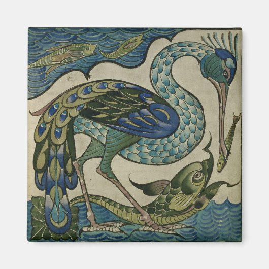 Tegel ontwerp van reiger en vis, door Walter Crane Magneet (Voorkant)